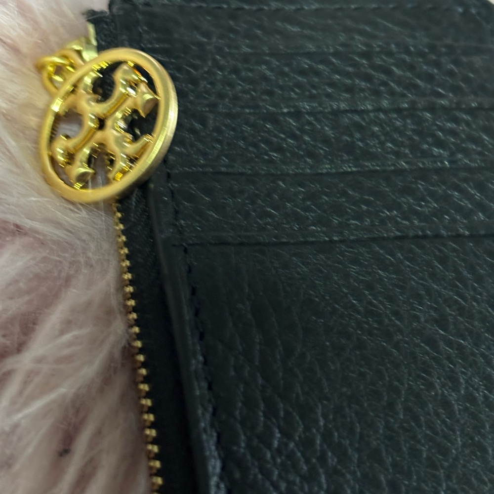 Tory Burch Black Leather Card Case with Gold Zipper